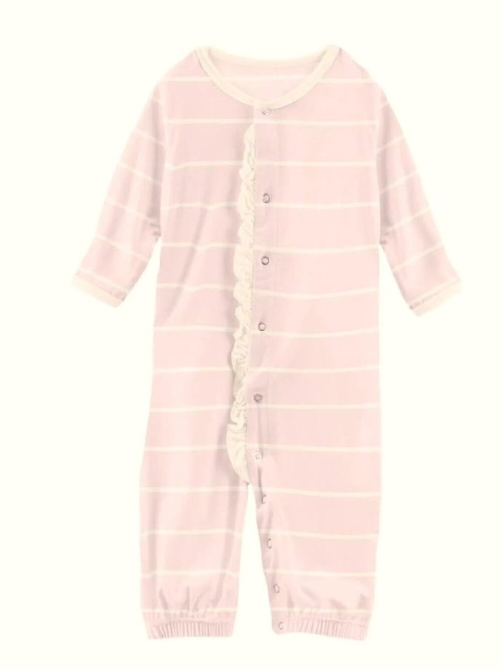 NWT Kickee Pants Bamboo 3-6 months Baby Girl Ruffle Gown Converter Romper Stripe
